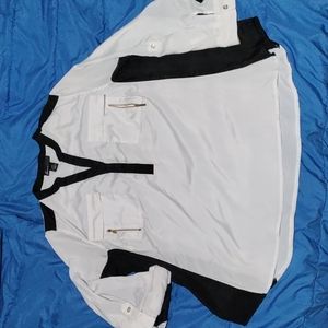 Lane Bryant black and white tri-button blouse.